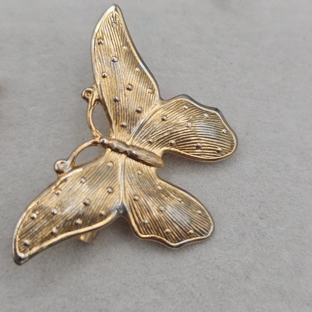 Vintage Rhinestone Brooch Lot Gold Tone Butterfly Leaf Nature Botanical 5pc